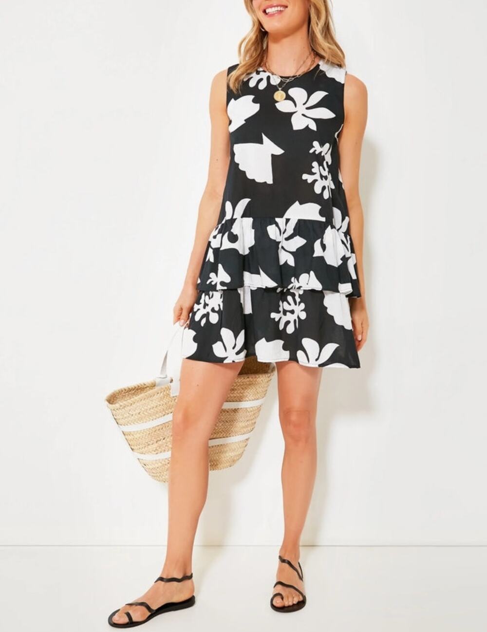 Tuckernuck Seashell Beach Coverup Short Dress Large Cotton Black White NEW